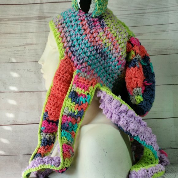Multi Colored Crochet Octopus Hat Adult Size
